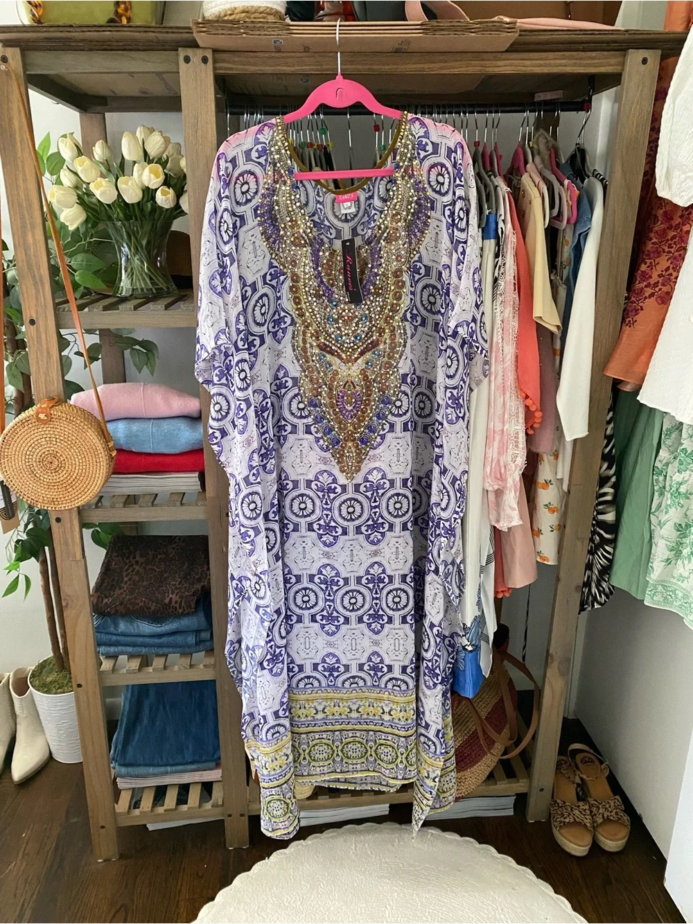RANEE’S Boho Purple Embellished Kaftan Style Beach Cover-Up! 🐚